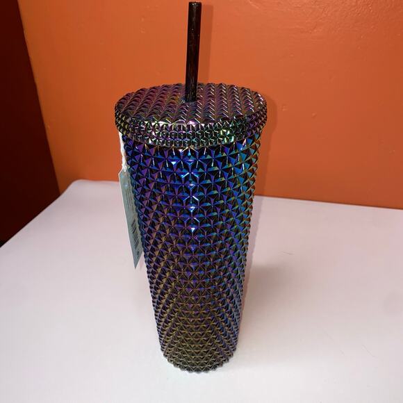26 OZ Plastic Double Wall Insulated Iridescent Textured Tumbler with Straw - Picture 4 of 7
